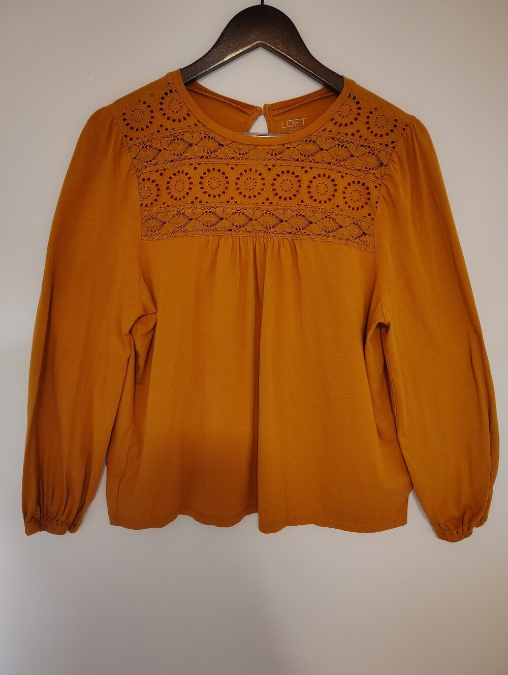 LOFT Eyelet Bohemian Boho Peasant Cottagecore Long Sleeve Top Size Large